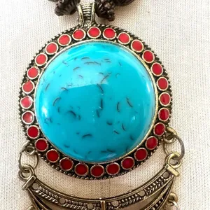 Turquoise blue and brown boho pendant necklace thumbnail 12