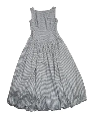 NWT Reformation Elvira in Slate Check Gingham Cotton Bubble Hem Midi Dress 6 thumbnail 4