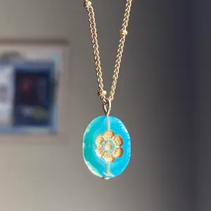 Handmade quality Czech glass bead good tone stainless steel necklace 💐🩵 thumbnail 1