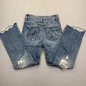 MOTHER The Insider Crop‎ Step Chew Jeans Dancing On Coals Blue Distressed 26 thumbnail 2