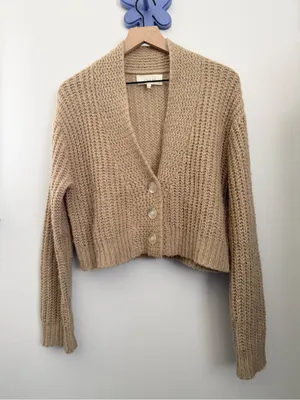 The Great. 0 XS‎ Montana Crop Cardigan Beige Tan Relaxed Boxy Boho thumbnail 2