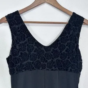 Byer Too! 90s Y2K Babydoll Whimsigoth Black‎ Crushed Velvet Rose Midi Dress Med thumbnail 3