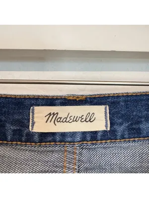 Madewell Skirt Size 26 Blue Button Fly‎ Distressed Raw Hem A Line Mini Y2K Retro thumbnail 6
