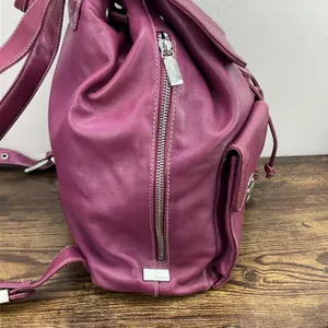 Perlina Magenta Leather Backpack With‎ Flap Drawstring Closure Side Zipper VTG thumbnail 5