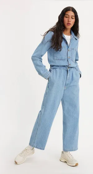 NWOT Levi's Iconic Jumpsuit Light Wash Blue XS Pockets thumbnail 1