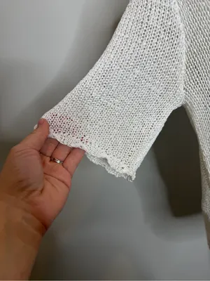 Vintage Sag Harbor Open Knit Cardigan Womens M White Short Sleeve Sheer Y2K thumbnail 2