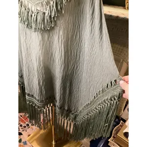 Easel Sage Green Crochet Fringe Poncho Gauze Top Small thumbnail 4