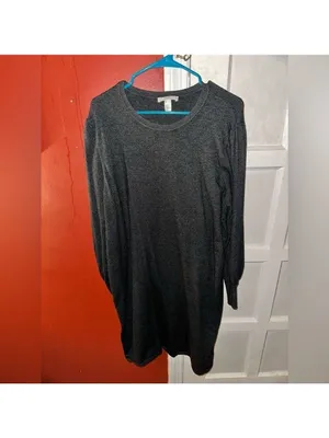 H by Halston Scoopneck Long Sleeve Dark Grey Sweater Dress thumbnail 5