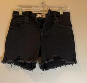 We The Free Free People Black High Rise Distressed Denim Cut Off Shorts 25 thumbnail 1
