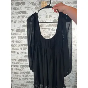 Abercrombie & Fitch | women square neck black flowy dress with long sleeves thumbnail 2
