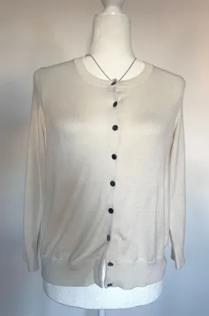 Banana Republic Womens Silk Blend Cardigan Sweater Cream Petite‎ Medium PM thumbnail 1