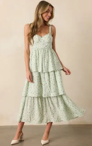 MINE In the wildflowers mint green floral tiered maxi dress NWT thumbnail 1