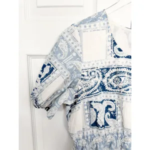 Wrangler Retro Paisley Bandana Print Scallop Hem Mini Dress Blue White thumbnail 2
