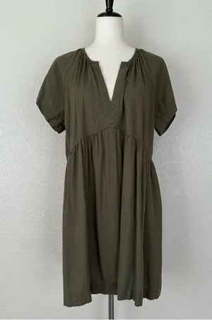 Universal Threads Linen Blend Olive Green Short Sleeves Shift Dress, Sz Large thumbnail 1
