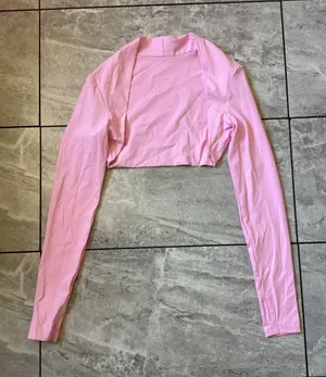 Halara NWOT Pink Long Sleeve Cropped Shrug Bolero Mock Neck Thumbholes Size M thumbnail 1