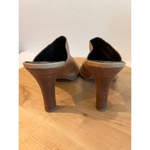 Y2K Vintage Tan Genuine Leather Western Heeled Clog Mule Size 8 Made in Brazil thumbnail 3