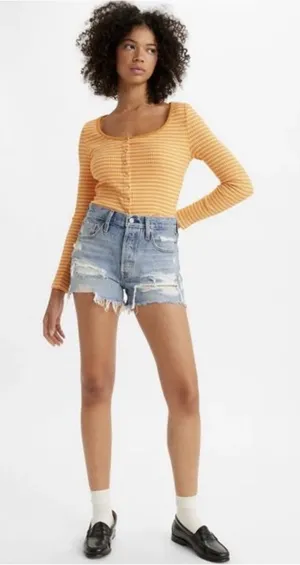 Levi's Levi Strauss 501 Shorts High Rise Tattered Distressed 32 womens large NWT thumbnail 1
