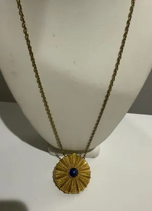 Estée Lauder 1973 Empty Perfume Dew Lapis Lazuli‎ Pendant Gold Tone Necklace thumbnail 1