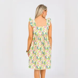 Tuckernuck Linen floral block print babydoll mini dress ruffle pyjama square neck flutter thumbnail 3
