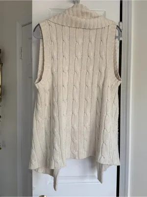 Ralph Lauren Vintage 100% Tussah Silk Cable Knit Cardigan Vest Sleeveless Medium thumbnail 4