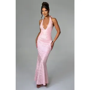 NWT Babyboo Josephine Blush Pink Formal Gown A-Line Halter Maxi Dress Size M thumbnail 6