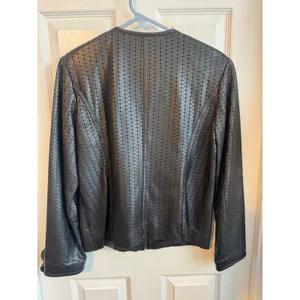Valerie Stevens Black Genuine Leather‎ Perforated Zip Front Jacket Women's Small thumbnail 6
