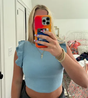 blue zara ruffle top thumbnail 1