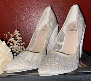 ALDO X OSTWALD HELGASON ZOWIE White Lace Bridal Block Heels Size 7.5 thumbnail 2