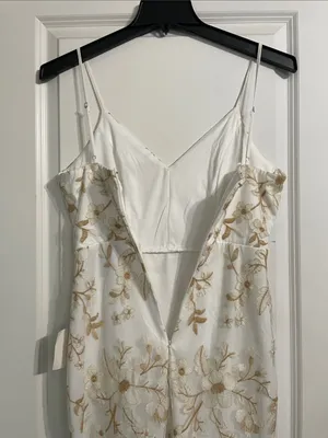 Starleena Cream and Taupe Floral Embroidered Bodycon Midi Dress Size Small NWT thumbnail 9