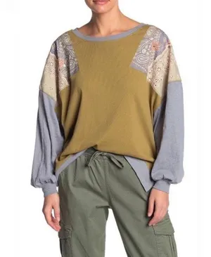Free People Feelin it Patch Army Green Top M thumbnail 6