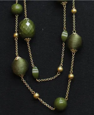 NWT Erica Lyons Layered Threaded Bead Holiday Necklace Gold / Green 29" + 3" thumbnail 1