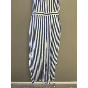 J.Crew Light Blue White Vertical Striped Halter Coastal Lined Jumpsuit Size 4 thumbnail 3