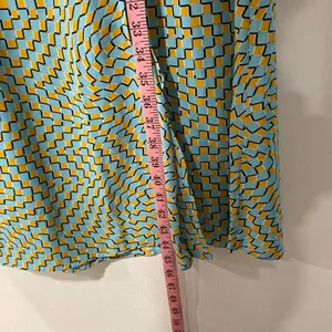 Commense Dress Large Blue Mustard Optical Print Strappy Midi Y2K thumbnail 6