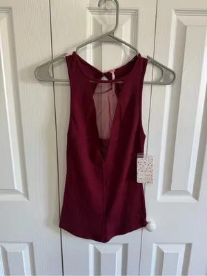 Free People Garnet Ribbed Mesh Paneled Tank Wine Extra Small NWT thumbnail 3