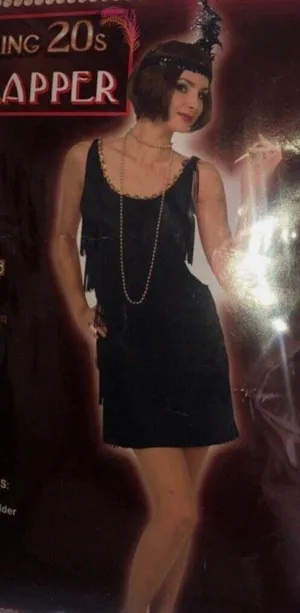 Forum Novelties FLAPPER sexy Black Fringe Dress Roaring 20's Halloween Costume Adult M/L Medium thumbnail 1