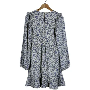 &merci Smocked Floral Mini Dress Blue Cream Boho Ruffle Long Sleeve Size S thumbnail 5