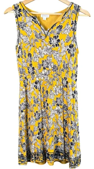 Market & Spruce Auria Embroidered Mini Dress Yellow Navy Sleeveless Size Medium thumbnail 1