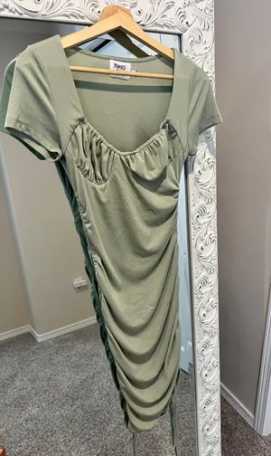 Princess Polly Bodycon Ribbed Mini Dress Sage Green thumbnail 4