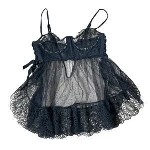 Victoria Secret Sheer Lace Babydoll Lingerie Women 34C Black Corset Rhinestone thumbnail 1