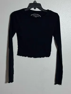 Aeropostale Women Black OG Tee Collection Shrunken Tee Long Sleeve size‎ Small thumbnail 1