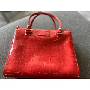 Kate Spade New York Red Patent Leather Heart Embossed Tote Bag Handbag **seedesc thumbnail 5