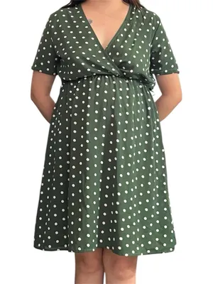 Green white polka dot dress. Size L thumbnail 1