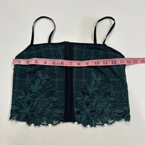 Aerie Lace Crop Top Small Green Sheer Floral Longline Top thumbnail 8