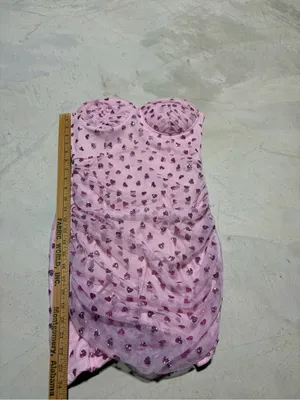 Superdown Strapless Pink Sequin Heart Ruched Mini Dress small thumbnail 2