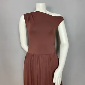 Zesica Dress Off One Shoulder Dropped Waist Brown Clingy Fitted Small Sleeveless thumbnail 6