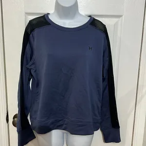 Under Armour Mesh Panel Sweatshirt Womens Blue‎ Black Crewneck Loose Fit Large thumbnail 3