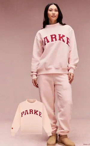 Parke Peony And Crimson Varsity Mockneck Sweatshirt Valentines Heart New S/M thumbnail 1