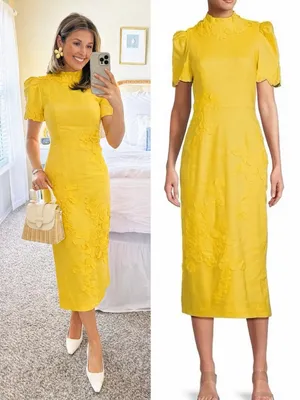 NWT Antonio Melani Willow Linen Floral Applique Sunshine Yellow‎ Midi Dress thumbnail 2