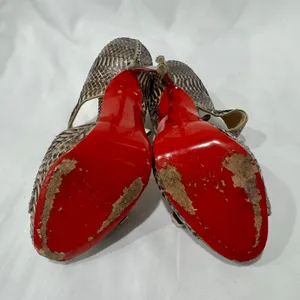 Christian Louboutin Roccia Python Double Buckle Metallic Pin Heel Sandals 39 thumbnail 7