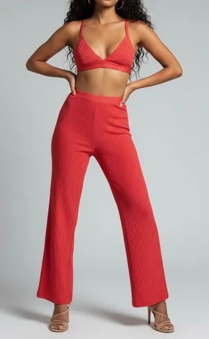 House of CB Rowena Ribbed Bandage Trouser Pants High Rise Pink Red S thumbnail 1
